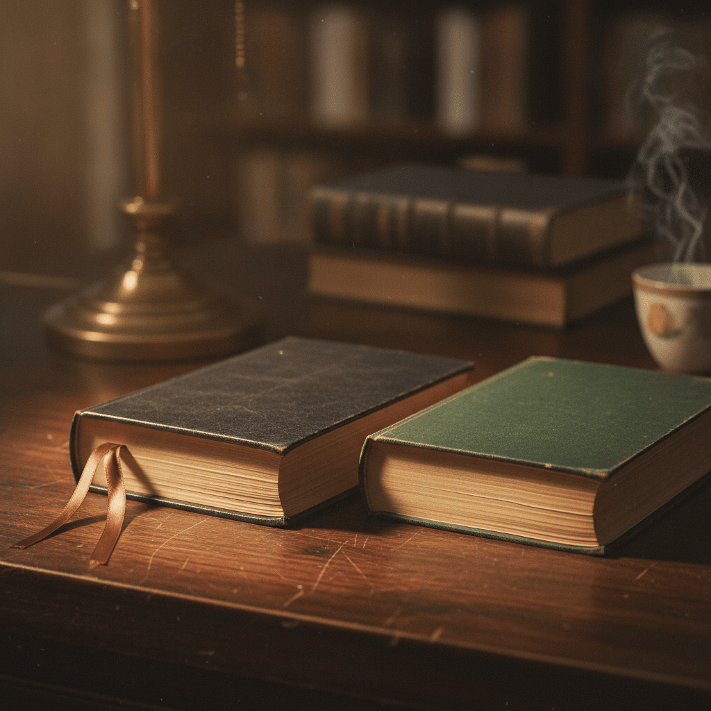 Two books side by side representing Catholic teaching and A Course in Miracles